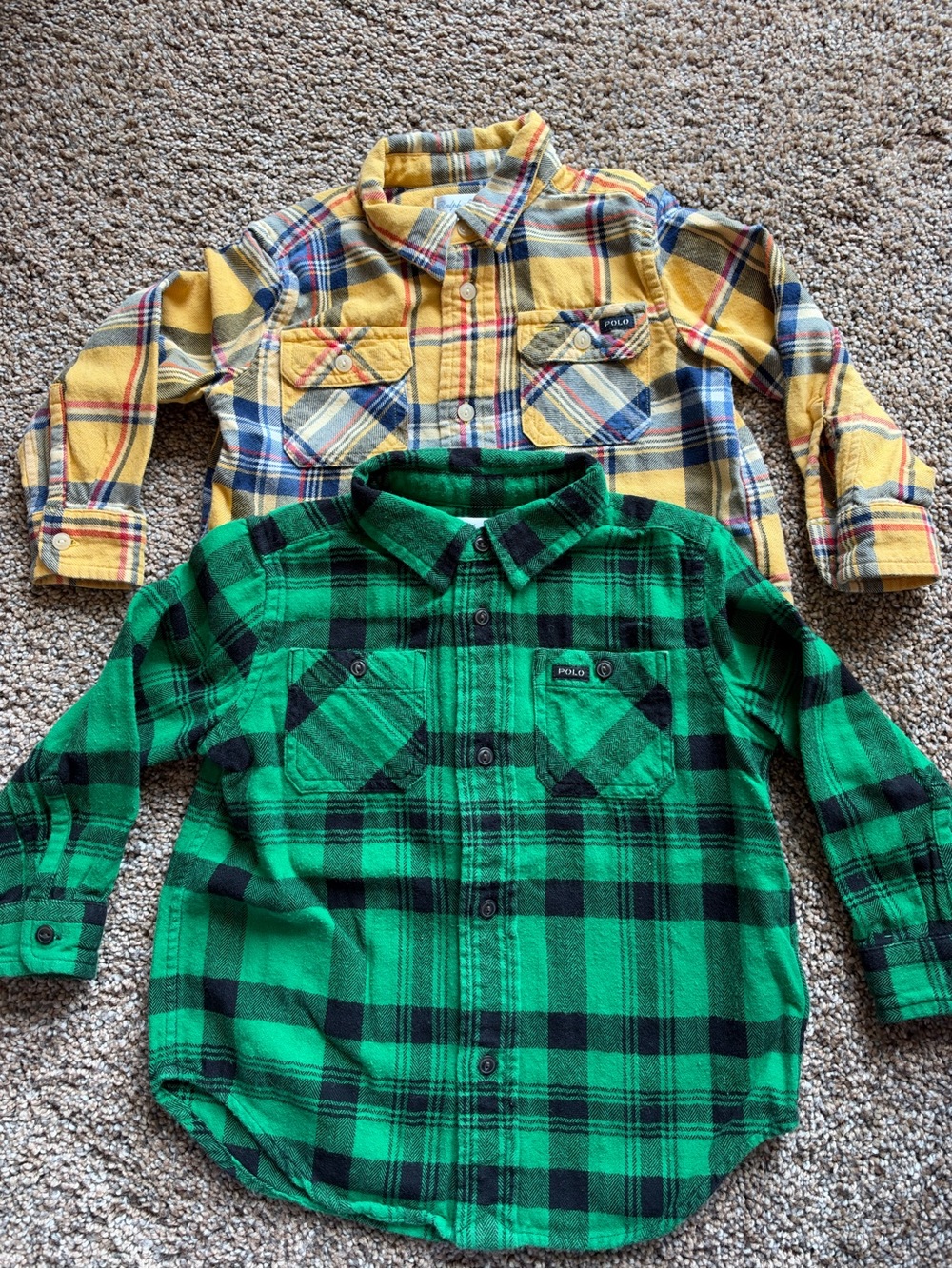 Polo Ralph Lauren Yellow Plaid & Green Plaid Flannel Button-Down Shirts Set
